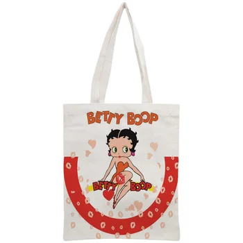 Custom Betty Boop Medvilnės Drobės Pirkinių Maišeliai 30x35cm Nešti Maišą Daugkartinio naudojimo kelioninį krepšį Moterų Pečių Audiniai Sulankstomas Dėklas