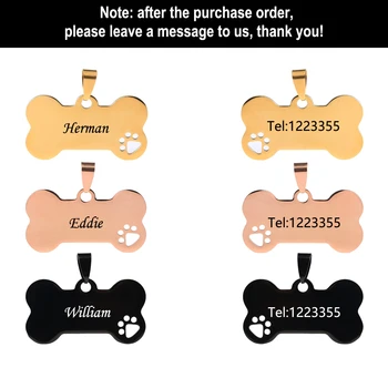 Custom Šuo Žymes rožinė Aukso, Sidabro arba Juodos spalvos Išgraviruoti Nerūdijančio Plieno Pet ID Katė žymės Pavadinimą Šuo Kaulų Asmeninį Šunų Antkaklis Tegus