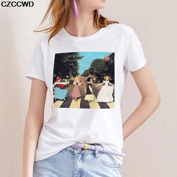 CZCCWD Moterų Drabužiai 2019 Balti Marškinėliai Harajuku Mados Princesė Spausdinti Marškinėlius Laisvalaikio Estetinės Streetwear Moterų marškinėliai Viršų