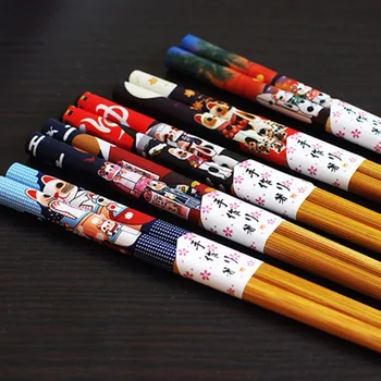 Daugkartinio Naudojimo Pasisekė Katė Modelio Japoniška Bambuko Lazdelės Nustatyti 5 Poros Chineses Maisto Desertai Chopstickers