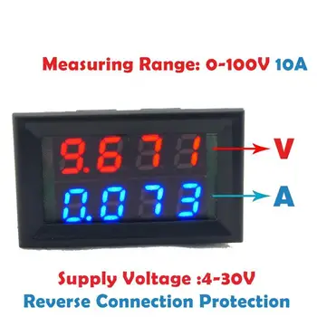 DC 100V 10A Digital Voltmeter Ammeter LED Keturių Skaitmenų Įtampa Srovės Matuoklis A Skydelis Volt Matuoklis Daviklis Namų Naudojimo Priemonė