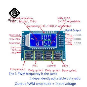 DC 3.3 -30 V 3 3 Kanalas-CH Dažnių Kolonėlė Metrų PWM Signalo Generatorius, LCD Ekranas Skaitiklis 1 Hz -150 KHz darbo Ciklas 0 -100