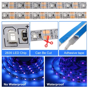 DC5V USB UV Led Šviesos Juostelės 2835 Ultravioletinių Dezinfekavimo String Lempos 