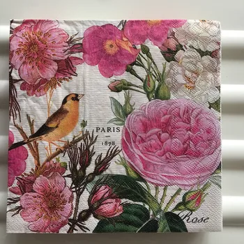 Dekupažas vestuvių servilletas senovinių stalo servetėlės popierinės elegantiškas audinys rožinės spalvos gėlių paukščių gimtadienis gražus dekoro 3 sluoksnių