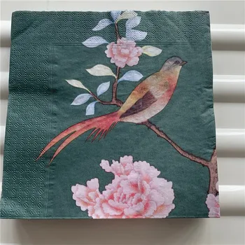 Dekupažas vestuvių servilletas senovinių stalo servetėlės popierinės elegantiškas audinys rožinės spalvos gėlių paukščių gimtadienis gražus dekoro 3 sluoksnių