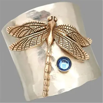 Derliaus Dragonfly Žiedai Moterų Didelės Estetinės Vestuviniai Žiedai Prabanga Mėlyna Kristalų Moterų Žiedas, Moterų Papuošalai, Aksesuarai Dovanos
