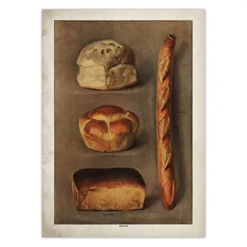 Derliaus Duona Maisto Plakatas Virtuvės Duonos Produktais Kepta Duona, Duonos Iliustracija Sienos Meno Prancūzijos Antikvariniai Drobė Spausdinti Nuotrauką