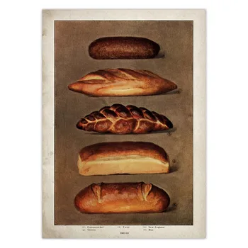 Derliaus Duona Maisto Plakatas Virtuvės Duonos Produktais Kepta Duona, Duonos Iliustracija Sienos Meno Prancūzijos Antikvariniai Drobė Spausdinti Nuotrauką