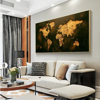 Derliaus Golden Pasaulio Žemėlapio Vaizdą Drobės Tapybos Dekoro Tapybos Aliejaus Tapybai Šiuolaikinio Sienos paveiksl Plakatas Svetainės Namo
