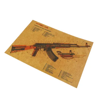 Derliaus Plakatas AK-47 Kraft Popieriaus, Dažų Retro Sienos Lipdukas Kambarį Meno Amatų Žemėlapiai, Baras Namų Dekoro 51.5*ne didesnis kaip 36 cm