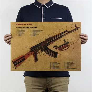 Derliaus Plakatas AK-47 Kraft Popieriaus, Dažų Retro Sienos Lipdukas Kambarį Meno Amatų Žemėlapiai, Baras Namų Dekoro 51.5*ne didesnis kaip 36 cm