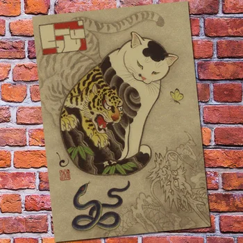 Derliaus Popieriaus Retro anime plakatas - Japonų samurajus katė tatuiruotė katė -Plakatai cudi plakatas/Vintage Namo Sienos lipdukas Dekoras