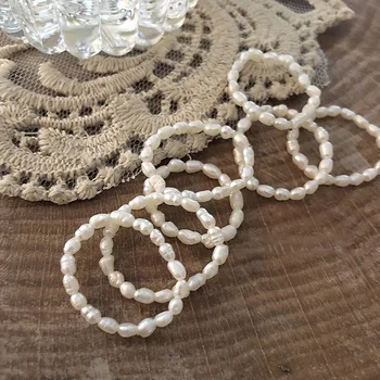 Derliaus šalis žiedas nekilnojamojo gėlavandenių perlų 3-4mm dydžio baltos spalvos ryžių formos perlų žiedai kokteilis, papuošalai, aksesuarai, priedai kasdien žiedas