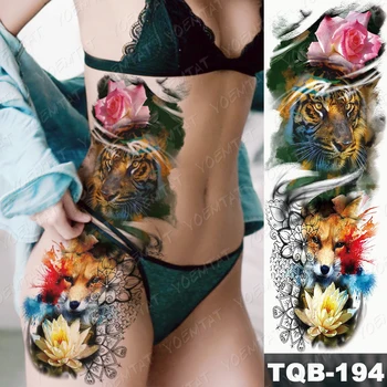 Didelės Rankos Rankovių Tatuiruotės Alice In Wonderland Vandeniui Laikinai Tatto Lipdukas Vilkas Rose Body Art Visiškai Netikras, Tatuiruotė Moterys Vyrai
