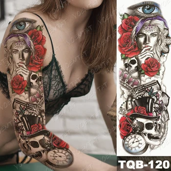 Didelės Rankos Rankovių Tatuiruotės Alice In Wonderland Vandeniui Laikinai Tatto Lipdukas Vilkas Rose Body Art Visiškai Netikras, Tatuiruotė Moterys Vyrai