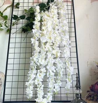 Didmeninė Balta Wisteria Gėlių Pintais su lapais Šilko Dirbtinės gėlės celing sienos Kabo Gėlių Vynuogių Vestuvių Dekoravimas