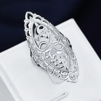Didmeninės kainos moterų mergina Retro tuščiaviduris žiedas Puikus Vestuves sidabro spalvos žiedas Mielas kilnus mados klasikinis Papuošalai R698