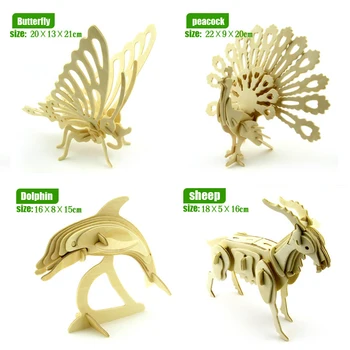 Dinozaurą-galvosūkį gyvūnų mediniai žaislai trimatis modelis surinkti dėlionės žaislas 