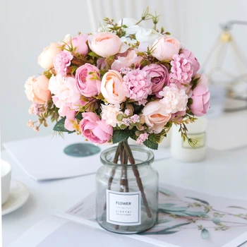 Dirbtinių rožių Žiedai Aukštos Kokybės Hydrangea Hibridas Puokštė Šilko Netikrą Gėlių Rudenį Apdaila 