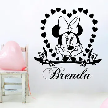 Disney Mielas Minnie Mouse Širdis Vinilo Sienos Lipdukas Nemokamai Užsakymą Kūdikių NameFor Vaikų Kambario, Miegamojo, Vaikų Darželio Aksesuarai, Namų Dekoro