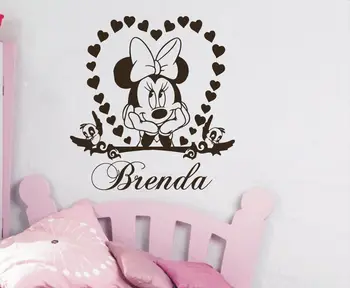 Disney Mielas Minnie Mouse Širdis Vinilo Sienos Lipdukas Nemokamai Užsakymą Kūdikių NameFor Vaikų Kambario, Miegamojo, Vaikų Darželio Aksesuarai, Namų Dekoro