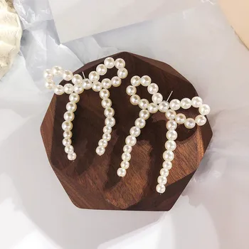 Dominuoja 2019 mados bowknot perlo auskaru sutartis temperamentas rankų darbo Moterų Lašai Auskarai
