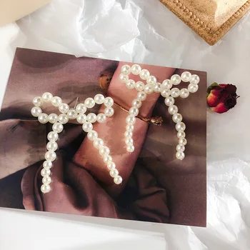 Dominuoja 2019 mados bowknot perlo auskaru sutartis temperamentas rankų darbo Moterų Lašai Auskarai