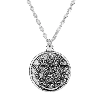 Dongsheng Antikvariniai Tetragrammaton Pentacle Pentagram Pakabukas Žavesio Karoliai Wiccan Talismanas Pagen Amuletas, Juvelyriniai dirbiniai Didmeninė