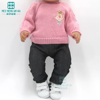 Drabužių lėlės tinka 43cm baby žaislas naujas gimęs lėlės ir Amerikiečių lėlės Rožinis megztinis + džinsai princesė suknelė