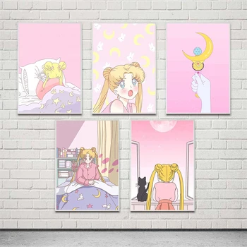 Drobė, Tapyba Animacija Vaidmenį Namų Dekoro Sailor Moon Nuotraukos Šiuolaikinė Spausdinta Rožinė Tema, Modulinės Plakatas Gyvenimo Kambario Sienos Menas