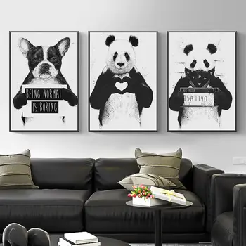 Drobė, Tapyba Šiaurės šalių Namų Dekoro Sienos Meno Plakatas Animacinių filmų Spausdinti Gyvūnų Panda Šuo Nuotrauka Juoda Balta Tapyba už Kambarį