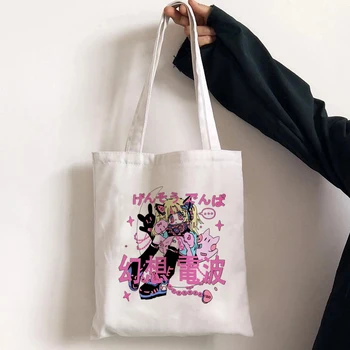 Drobė Velvetas Peties Pirkinių Maišeliai Anime spausdinti Moterų Shopper Kasdien Rankinėje Moteris Y2k Saugojimo Daugkartinio naudojimo, Sulankstomas Entire Krepšiai