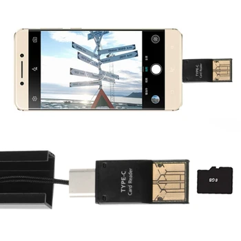 Du Viename USB Type C) USB 2.0, A Tipo Micro SD TF Atminties Kortelės Skaitytuvo Adapteris