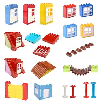 Duplo Pastato Modelio Blokų, Sienos, Langai, Durys, Stogo Aksesuarai, Markizės Statybinių Blokų Dalys Švietimo Asamblėjos Plytų Žaislai