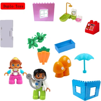Duplo Toy Veiksmų Skaičius, Langų Skėtis Dušo Morkų Žolės Modelio Blokai Žaislai Vaikams Švietimo Dovanos Su Duploed Rinkinys