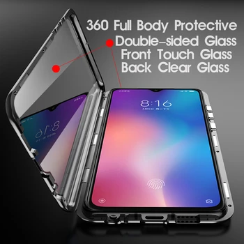 Dviguba Šoninio Stiklo Magnetinės Metalo Atveju Xiaomi Mi 10T Lite 9T POCO X3 NFC F1 F2 Pro Redmi K30 9A 8A Pastaba 9 8 7 9S 8T Dangtis