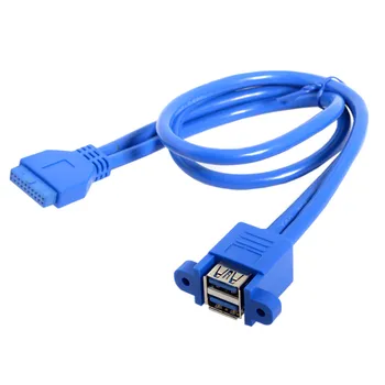 Dvigubas Dvigubas USB 3.0 moteriška 2 port usb 3.0 20pin 20 pin female pagrindinė Plokštė Mount dvyniai kabelio Adapteris su varžto skylę 50cm