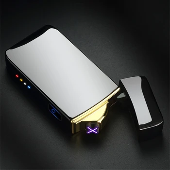 Dvigubo Kampo Elektros Lengvesni USB Įkrovimo Lihter Touch Kontrolės Nešiojami Vėjo Cigarečių Žiebtuvėliai su LED Maitinimo Ekranas