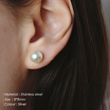 E-Manco korėjos stiliaus skersmuo 8mm stud auskarai moterims, sea shell Imituojamas-pearl hipoalergicznych earings bižuterijos