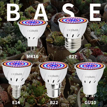 E14 LED Grow Light Led Full spectrum Lemputė E27 Phytolamp GU10 MR16 220V Augti Palapinė Patalpų 2835SMD 48 60 80led Lempos Augalams B22