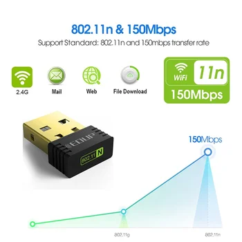 EDUP 150Mbps 2.4 Ghz Mini WiFi USB Adapteris 802.11 n MTK7601 Belaidis USB, Ethernet Tinklo plokštės WiFi Imtuvas Set Top Box PC