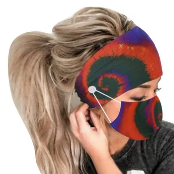 Elastinga Jogos Plaukų Juostos Mygtuką Spausdinti Kaukės, Palaikykite Kaspinai Galvos Wrap Hairband Moterų Plaukų Aksesuarai Unisex Važiuojamosios Juostos