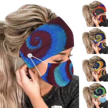 Elastinga Jogos Plaukų Juostos Mygtuką Spausdinti Kaukės, Palaikykite Kaspinai Galvos Wrap Hairband Moterų Plaukų Aksesuarai Unisex Važiuojamosios Juostos