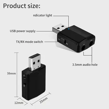 Electop USB Bluetooth 5.0 Siųstuvas, Imtuvo 3 in 1 EDR Adapteris Raktu 3.5 mm AUX TV KOMPIUTERIO, Ausinės, Namų garso sistemos Automobilio Garso