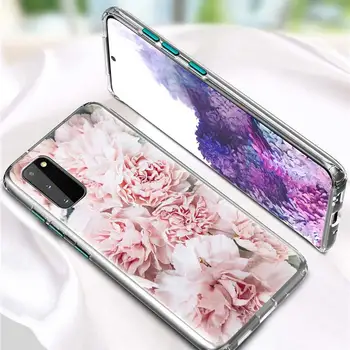 Elegantiška Rožinės spalvos Gėlių Atveju, Samsung Galaxy S20 FE Ultra 5G S10 Plius S10e S9 20 Pastaba 10 Lite Aišku, Silikoninis Telefono Coque