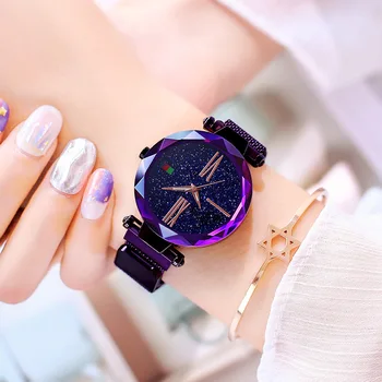 Elegantiška Violetinė Moterų Laikrodžiai Žvaigždėtas Dangus Mados Lady Kvarcinis Laikrodis Magnetas Sagtis Atsitiktinis Verslo Šalies Mergaičių Dovanų Laikrodį