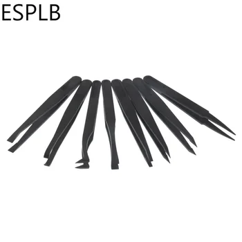 ESPLB 8pcs/Set Anti-Static Plastiko Pincetu ESD Lenktas Tiesiai Pincetai Elektroninių PCB Remonto Įrankiai Pincetu