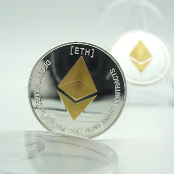 ETH Aukso/Skiedra Raštuotas Ethereum Bitcoin Iškilumo Stereo Bitcoin Skaitmeninės Valiutos Monetų Fizinio atminimo Tiek Metalo repica