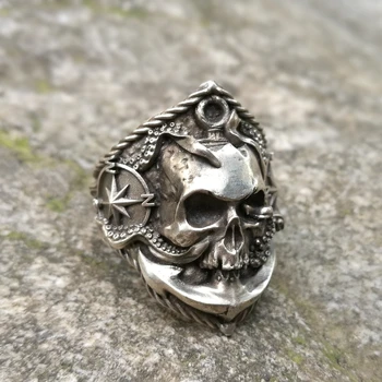 EYHIMD Piratų Inkaro Kompasas Dviratininkas Žiedai, vyriški Gotikos Kaukolė Nerūdijančio Plieno Žiedas Punk Rock Papuošalai
