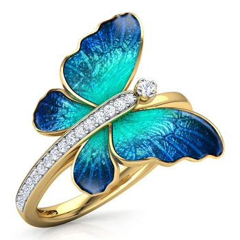 FDLK Spalvingas Drugelis Dizaino Žiedas Crystal Emalio Žiedą Sužadėtuvių Žiedai Santuokos Žiedus Moterims